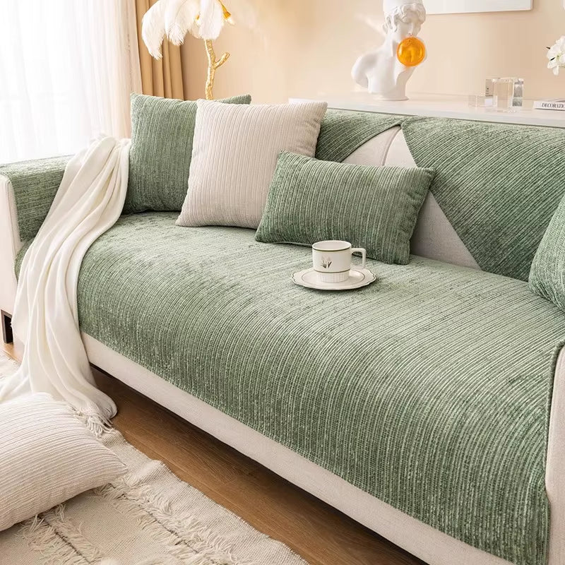 1PC Striped Chenille Sofa Cover for Living Room Pets Kids Anti-Dirty Sofa Towel Mat Solid Color Non-Slip Couch Cushion Slipcover