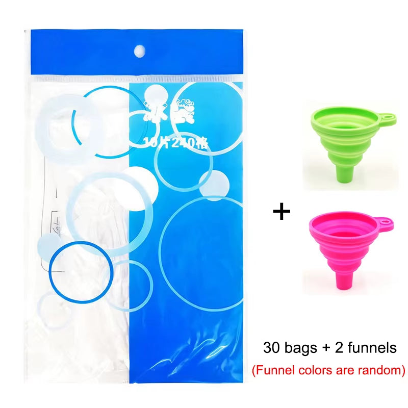 10-100Pcs Ice Tray Mold Bags Disposable Lattice Ice-Making Bags with Funnel Bar Self-Sealing Ice Tray Bag Edible Frozen Ice
