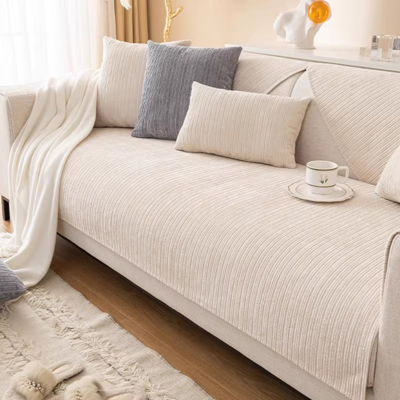 1PC Striped Chenille Sofa Cover for Living Room Pets Kids Anti-Dirty Sofa Towel Mat Solid Color Non-Slip Couch Cushion Slipcover