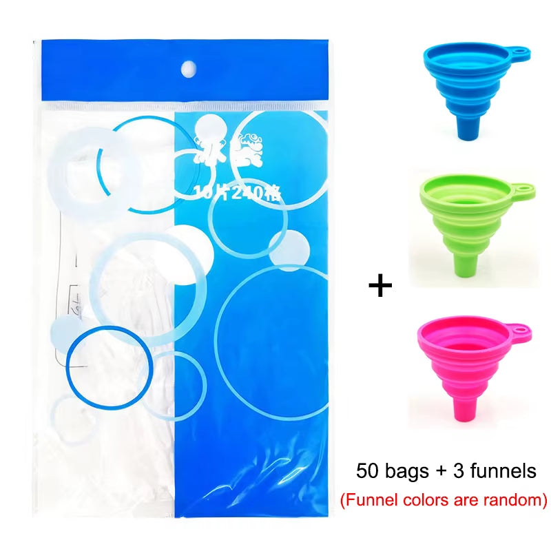 10-100Pcs Ice Tray Mold Bags Disposable Lattice Ice-Making Bags with Funnel Bar Self-Sealing Ice Tray Bag Edible Frozen Ice