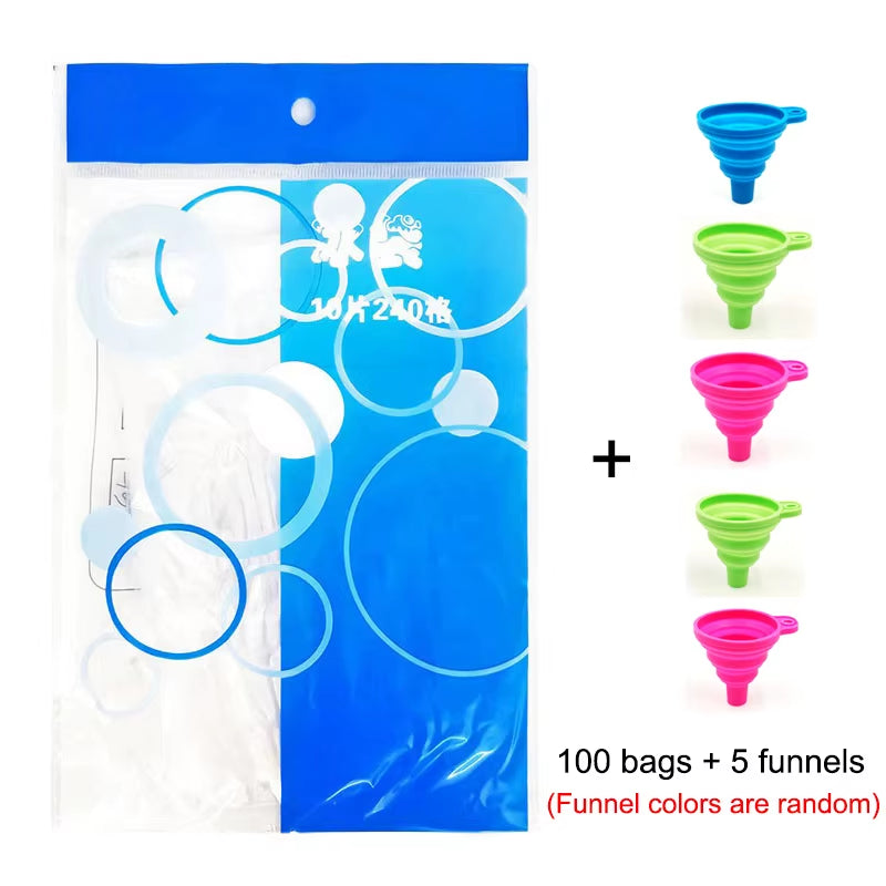 10-100Pcs Ice Tray Mold Bags Disposable Lattice Ice-Making Bags with Funnel Bar Self-Sealing Ice Tray Bag Edible Frozen Ice