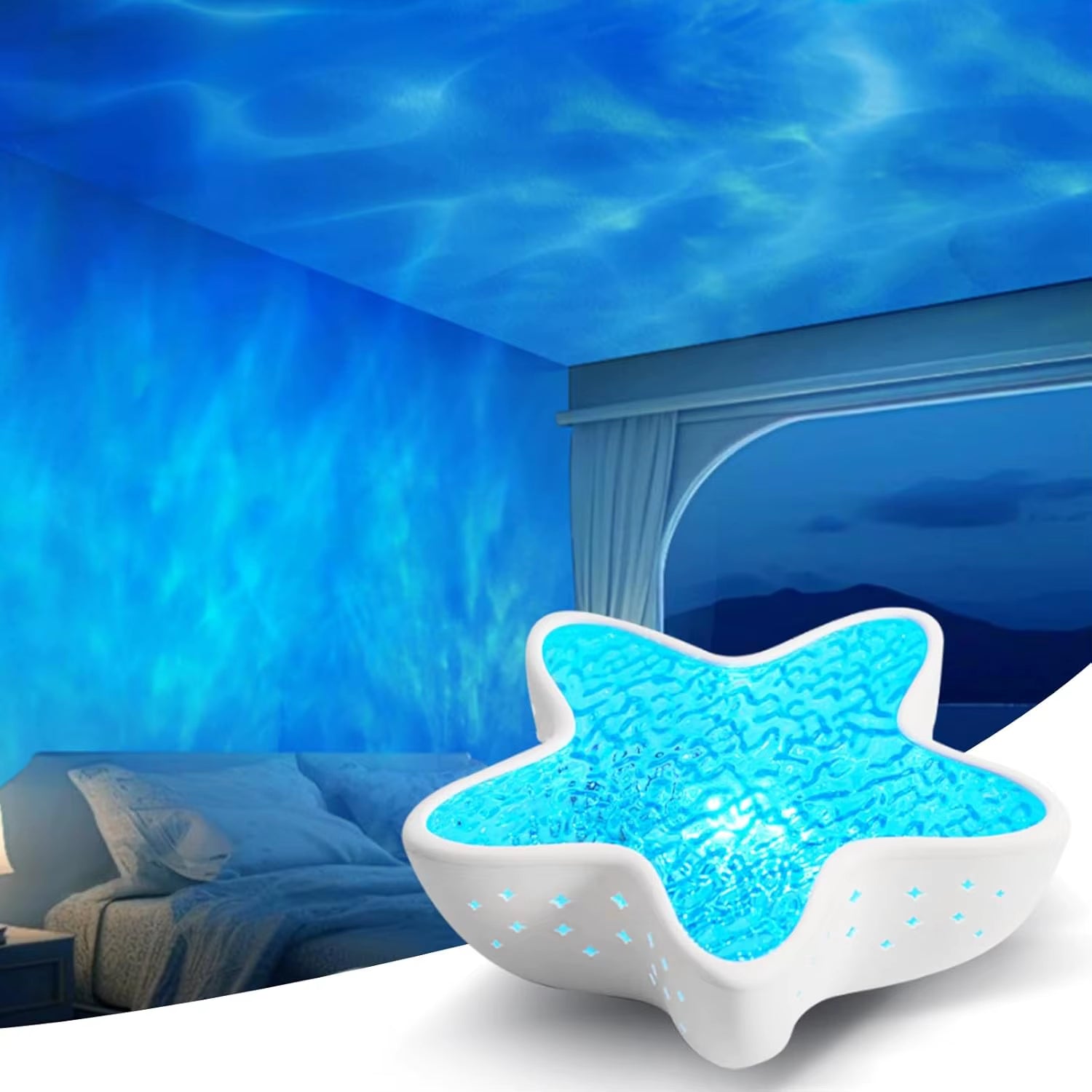 Starfish Projector Lamp Desk Room Decor Night Light Rechargeable Dreamy Ambient Light Kids Gift Festival Party Decor Nightlights