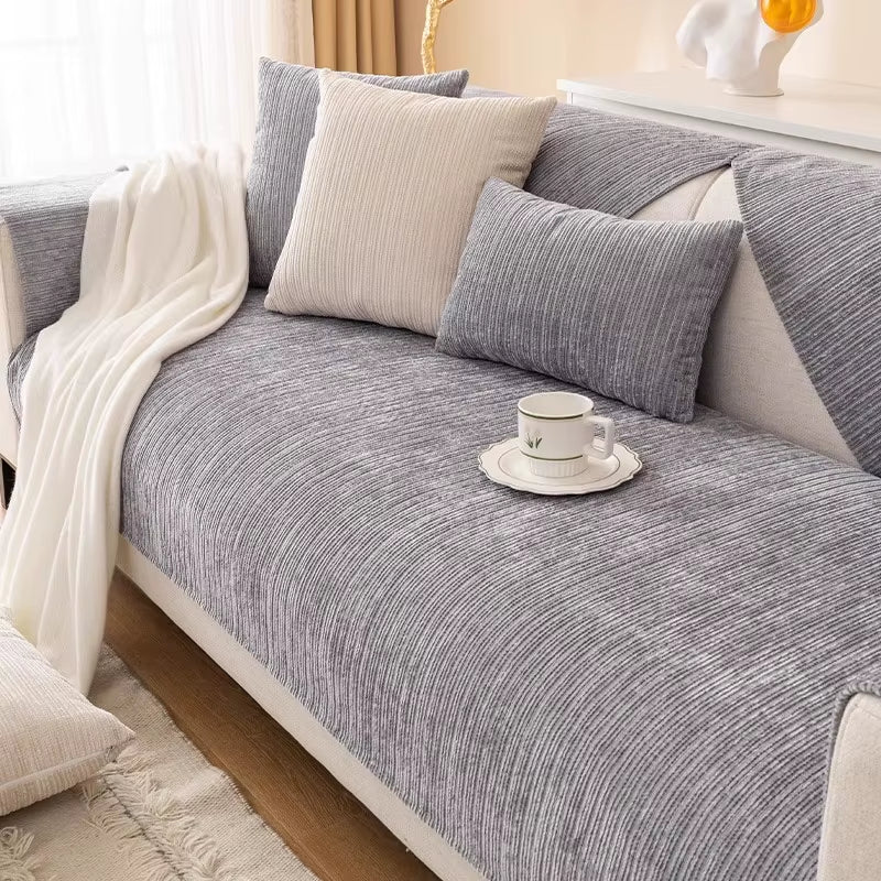 1PC Striped Chenille Sofa Cover for Living Room Pets Kids Anti-Dirty Sofa Towel Mat Solid Color Non-Slip Couch Cushion Slipcover